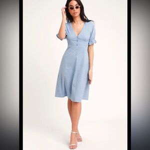 Chic Light Blue Midi Dress eyelet